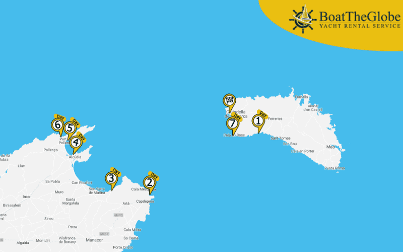 Menorcai vitorlás útvonaltervező