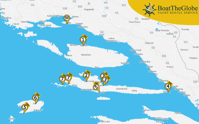 Egyirányú vitorlás útvonal Splitből Hvar-szigetre