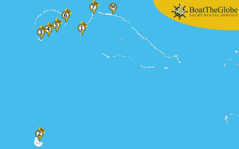 Hajóbérlés Tuamotu Rangiroa útvonalterv