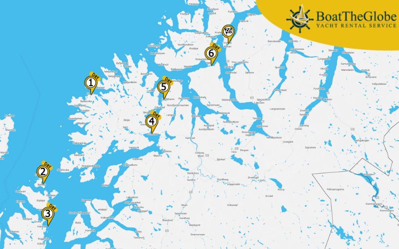 Yacht bérlés Tromso útvonalterv