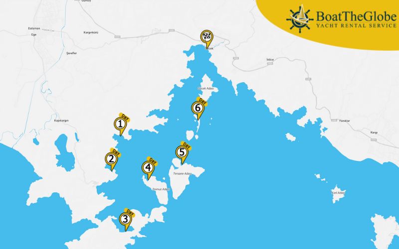 Hajóbérlés Gocek útvonalterv