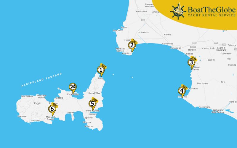 Hajóbérlés Portoferraio útvonalterv