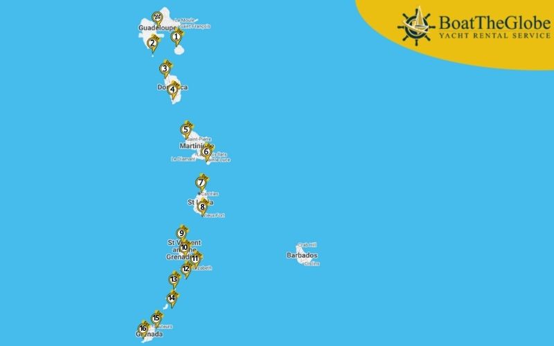 Yacht bérlés Guadeloupe útvonalterv