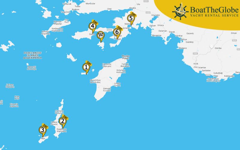 Yacht bérlés Simi útvonalterv